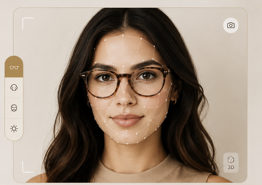 OPTICA Virtual Try-On — AI face mesh placing frames in real time